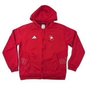 adidas AEROREADY Men's L Red Full Zip Hoodie Spider Embroidered Athletic Jacket